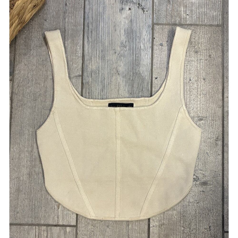 House of Harlow 1960 Cream Knit Corset Tank Top Square Neck Medium Ivory